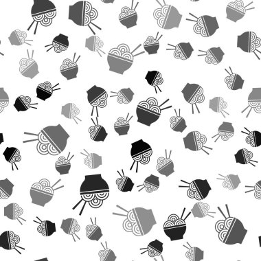 Kasede siyah Asya eriştesi ve yemek çubuğu ikonu beyaz arka planda izole edilmiş pürüzsüz desen. Sokak yemeği. Kore, Japon, Çin yemekleri. Vektör.