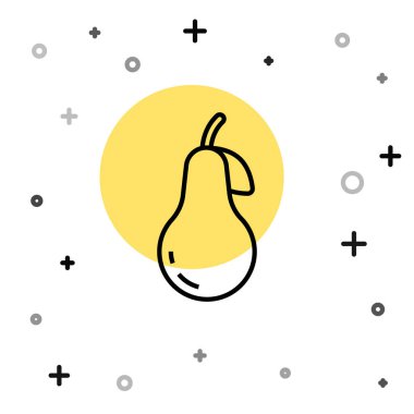 Siyah çizgi Pear simgesi beyaz arkaplanda izole edildi. Yaprak sembollü meyve. Rastgele dinamik şekiller. Vektör.