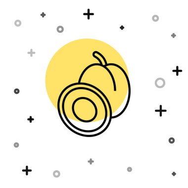 Beyaz arkaplanda siyah çizgi erik meyvesi ikonu izole edildi. Rastgele dinamik şekiller. Vektör.