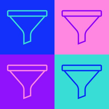 Pop Art Line Funnel veya filtre simgesi renk arkaplanında izole edildi. Vektör.