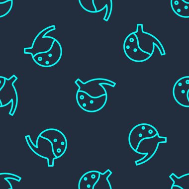 Yeşil çizgi test tüpü ve matara kimyasal test ikonu mavi arka planda izole edilmiş pürüzsüz desen. Laboratuvar cam levhası. Vektör.