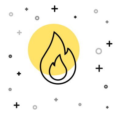 Siyah çizgi Ateş alev simgesi beyaz arkaplanda izole edildi. Rastgele dinamik şekiller. Vektör.