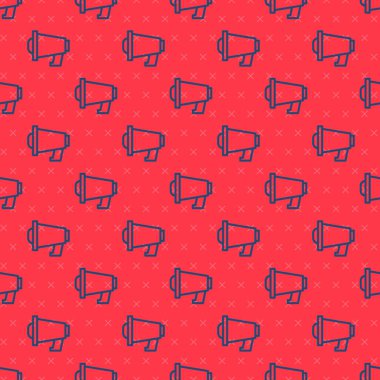 Mavi çizgi megafon simgesi kırmızı arkaplanda izole edilmiş pürüzsüz desen. Sözcü işareti. Vektör.