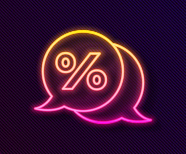 Parlayan neon hattı% indirimli etiket simgesi siyah arkaplanda izole edildi. Etiket alışverişi. Özel teklif işareti. İndirim kuponları sembolü. Vektör.