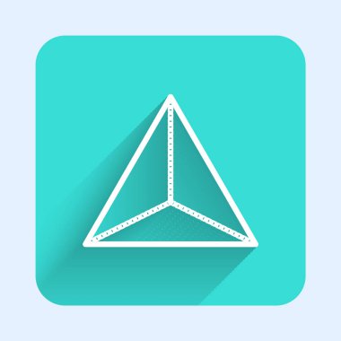 Beyaz çizgi Geometrik figürü Tetrahedron simgesi uzun gölgeli izole edilmiş. Soyut şekil. Geometrik süs. Yeşil kare düğmesi. Vektör.