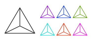 Siyah çizgi Geometrik figürü Tetrahedron simgesi beyaz arkaplanda izole edildi. Soyut şekil. Geometrik süs. Simgeleri renklendirin. Vektör.