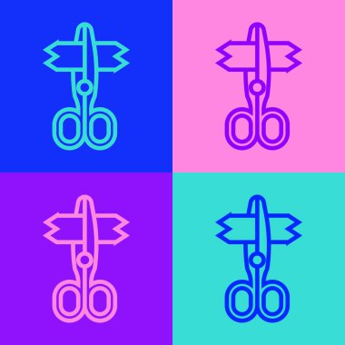 Popüler sanat çizgisi makas simgesi renk arkaplanında izole edildi. Terzi sembolü. Alet kesme işareti. Vektör.