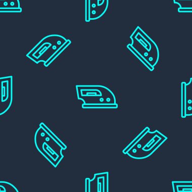 Yeşil çizgi elektrik ikonu mavi arkaplanda kusursuz desen izole etti. Buhar ütüsü. Vektör.