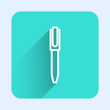 Beyaz çizgi kalem simgesi uzun gölgeli. Yeşil kare düğmesi. Vektör.