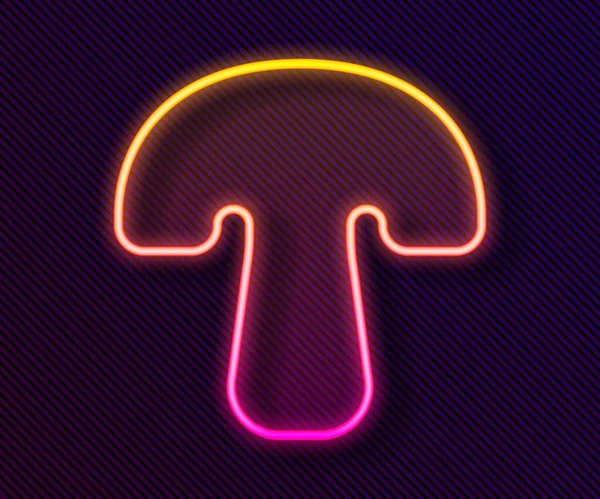 Parlayan neon hattı mantar ikonu siyah arkaplanda izole edildi. Vektör.