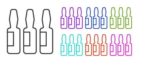 Schwarze Linie Medizinische Ampulle Ampulle Flaschensymbol Isoliert Auf Weißem Hintergrund — Stockvektor