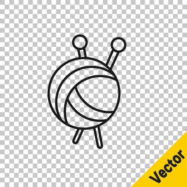 Black Line Yarn Ball Knitting Needles Icon Isolated Transparent Background — Stock Vector