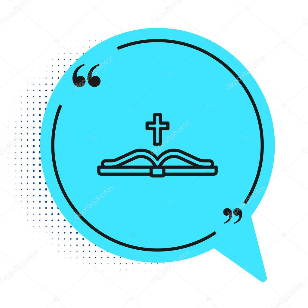 Black line Holy bible book icon isolated on white background. Blue speech bubble symbol. Vector.