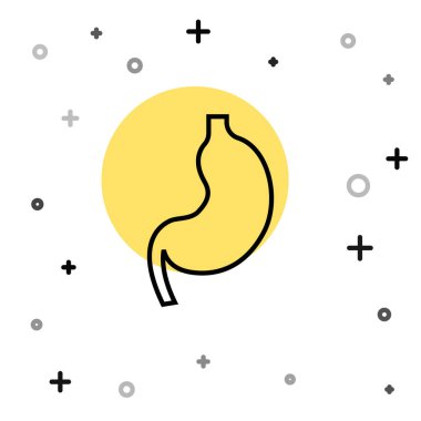 Siyah çizgi insan mide simgesi beyaz arkaplanda izole edilmiş. Rastgele dinamik şekiller. Vektör.