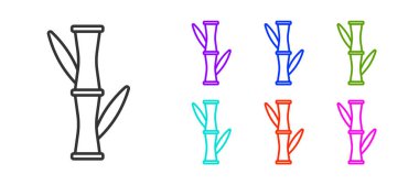 Siyah çizgi Bambu simgesi beyaz arkaplanda izole edildi. Simgeleri renklendirin. Vektör.