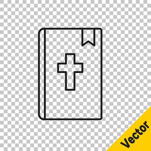 Ligne Noire Icône Livre Bible Sainte Isolé Sur Fond Transparent — Image vectorielle