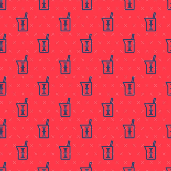 Mavi çizgi laboratuvar cam süslemesi ya da beher ikonu kırmızı arkaplanda izole edilmiş pürüzsüz desen. Vektör.