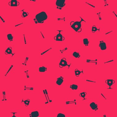 Golf sopası, boks eldiveni, beysbol sopası ve ödül kupası. Vektör