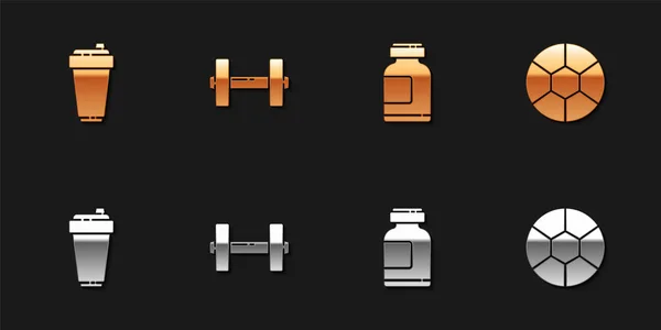 Set Fitness shaker, halter, sportvoeding en voetbal icoon. Vector — Stockvector