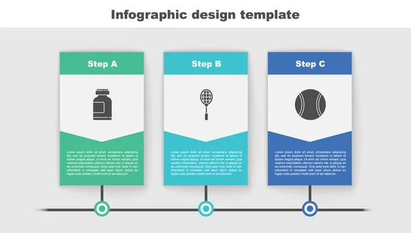 Set Sportvoeding, Tennis racket en bal. Bedrijfsinfographic sjabloon. Vector — Stockvector