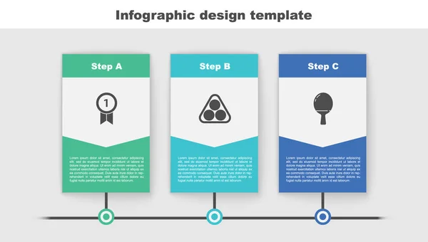 Set Medal, bolas de bilhar em triângulo rack e raquete para jogar tênis de mesa. Modelo de infográfico de negócios. Vetor —  Vetores de Stock