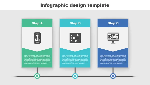 Ρυθμίστε τις σε απευθείας σύνδεση υπηρεσίες αυτοκινήτων, τις ρυθμίσεις αυτοκινήτων και την κατάσταση διαγνωστικών του. Επιχειρηματικό πρότυπο infographic. Διάνυσμα — Διανυσματικό Αρχείο