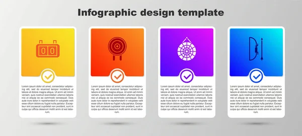 Definir Esporte painel mecânico, esporte alvo, dardo clássico e Arco e flecha em aljava. Modelo de infográfico de negócios. Vetor — Vetor de Stock