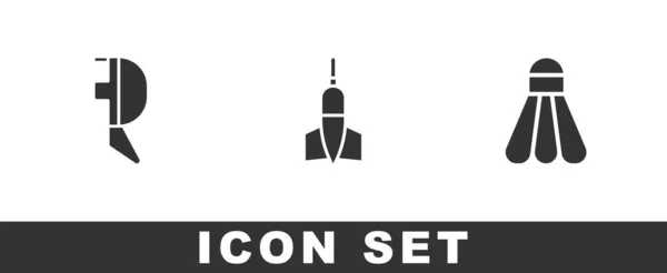 펜싱 헬멧 마스크 , Dart arrow, Badminton shuttlecock 아이콘을 설정 합니다. Vector — 스톡 벡터