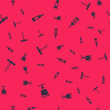 Şarap kadehini, bira şişesini, tirbuşonu ve dikişsiz votka kadehini hazırla. Vektör