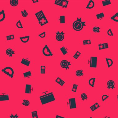 Bilgisayar monitörü, sertifika şablonu, açıölçer ve madalyayı pürüzsüz desen üzerinde ayarla. Vektör