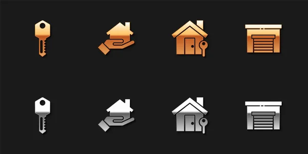 Set House sleutel, makelaar, met en Garage icoon. Vector — Stockvector