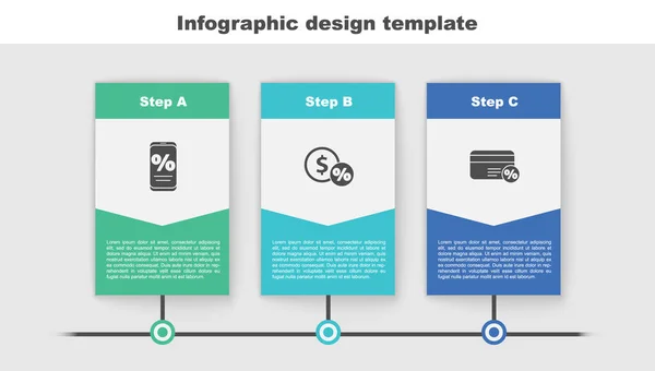 Set Procent korting en mobiel, Geld munt met procent en Kortingskaart. Bedrijfsinfographic sjabloon. Vector — Stockvector