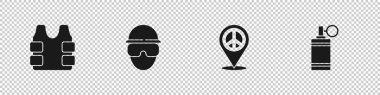 Kurşun geçirmez yelek, Özel Kuvvetler askeri, konum barışı ve el bombası ikonu. Vektör