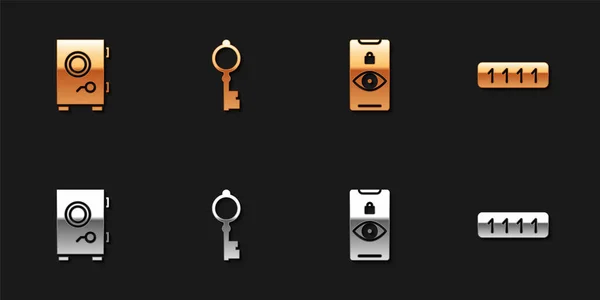 Set Veilig, Oude sleutel, Eye scan en wachtwoord bescherming pictogram. Vector — Stockvector