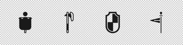 Setzen mittelalterliche Flagge, Axt, Schild und Symbol. Vektor — Stockvektor