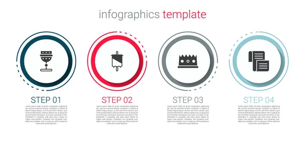 Set Gobelet médiéval, drapeau, couronne et décret roi, parchemin, rouleau. Modèle d'infographie d'entreprise. Vecteur — Image vectorielle