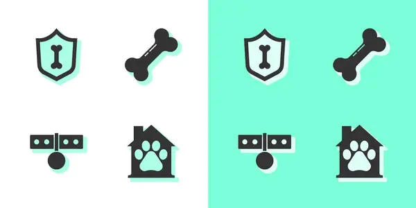 Set Casa para mascotas, Seguro de salud animal, Collar con etiqueta con nombre e icono de hueso de perro. Vector — Archivo Imágenes Vectoriales