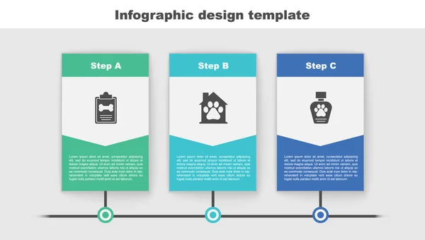 Set Registro clínico de mascotas, casa de mascotas y champú. Plantilla de infografía empresarial. Vector — Vector de stock