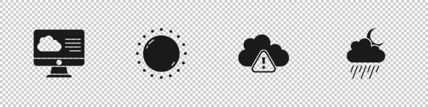 Réglage Prévisions météorologiques, Soleil, Avertissement de tempête et Nuage avec icône pluie et lune. Vecteur — Image vectorielle