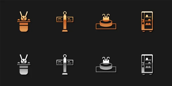 Conjunto de sombrero de mago y conejo, Señal de tráfico por carretera, Fuente y máquina expendedora icono. Vector — Archivo Imágenes Vectoriales