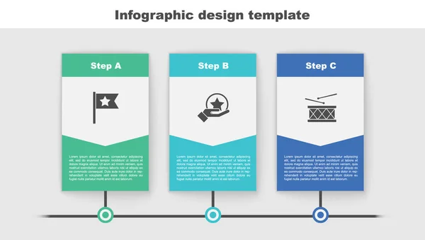 Set American flag, USA Independence day and Drum and drum sticks. Business infographic template. Vector — Stock Vector