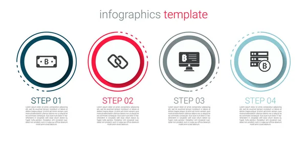 Set Cryptocurrency bitcoin, Chain link, Mining from monitor and Server. Business infographic template. Vector — Stock Vector