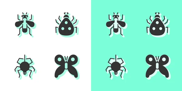 Set Schmetterling, Insekt, Spinne und Marienkäfer Symbol. Vektor — Stockvektor