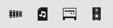 Ksilofon, notalı müzik kitabı, Gitar amplifikatörü ve Stereo hoparlör simgesini ayarla. Vektör