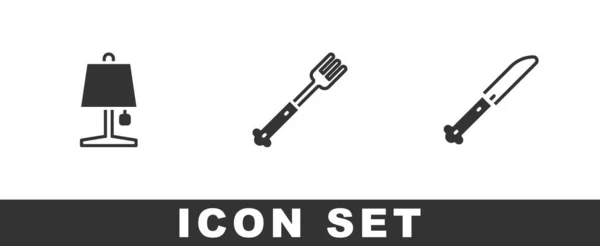 Set Lampe de table, Fork et Knife icône. Vecteur — Image vectorielle
