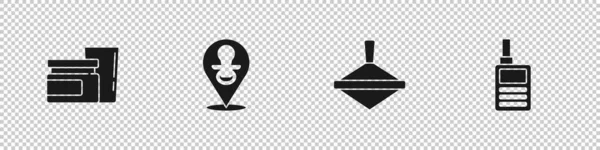 Set Baby food, falešný dudlík, Whirligig toy a Monitor Walkie Talkie icon. Vektor — Stockový vektor