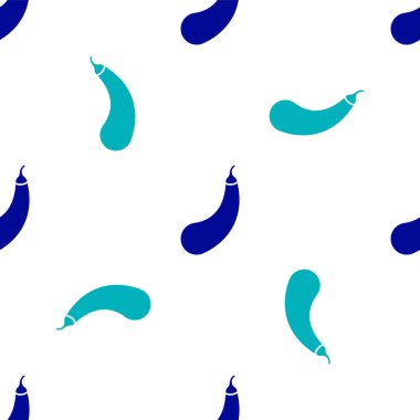 Mavi Patlıcan simgesi beyaz arka planda izole edilmiş kusursuz desen. Vektör