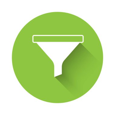 Uzun gölgeli beyaz huni ya da filtre simgesi. Yeşil daire düğmesi. Vektör