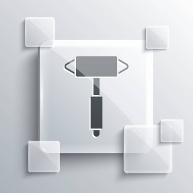 Gri arka planda gri itfaiyeci balta simgesi izole edildi. Yangın baltası. Kare cam paneller. Vektör