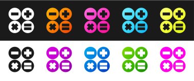 Hesap makinesi simgesini siyah ve beyaz arkaplanda izole et. Muhasebe sembolü. İş hesaplamaları matematik eğitimi ve finans. Vektör